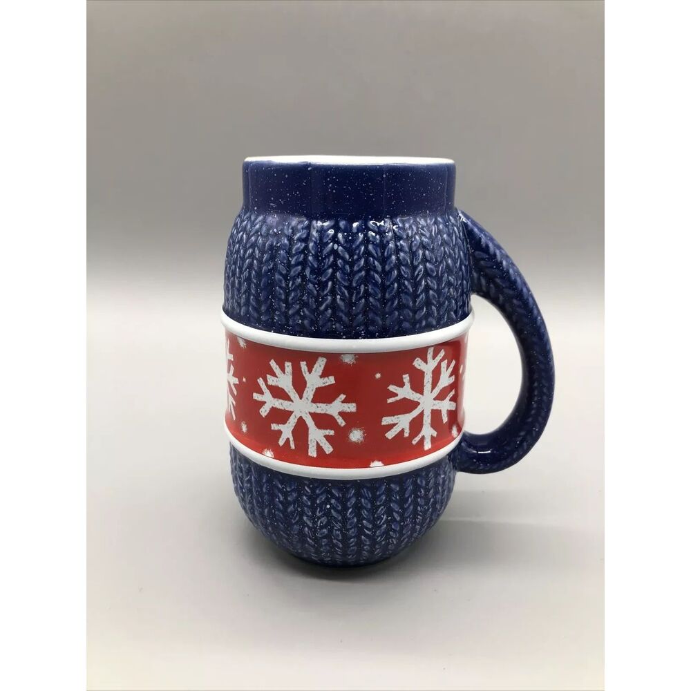 Hallmark Sweater Mug Christmas Holiday Winter Coffee Cocoa Blue Red Snowflakes